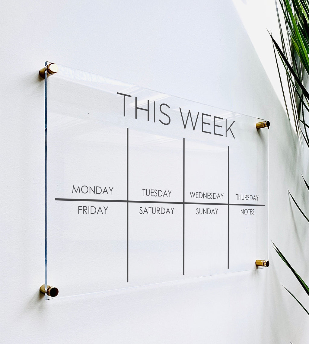 Acrylic Weekly Calendar For Wall || Custom Dry Erase Family Planner Large Huge Clear or White Calendar Personalized Whiteboard Office Decor