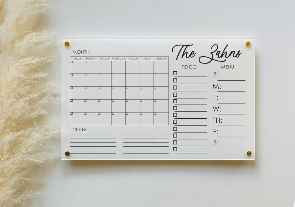 Acrylic Monthly Calendar For Wall || Custom Dry Erase Family Planner Large Huge Clear or White Calendar Personalized Whiteboard Office Decor