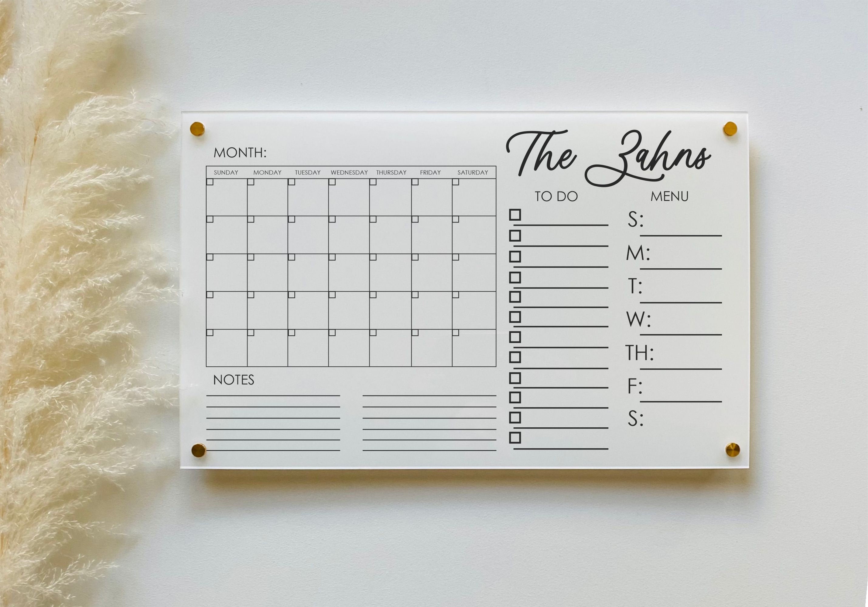 Acrylic Monthly Calendar For Wall || Custom Dry Erase Family Planner Large Huge Clear or White Calendar Personalized Whiteboard Office Decor