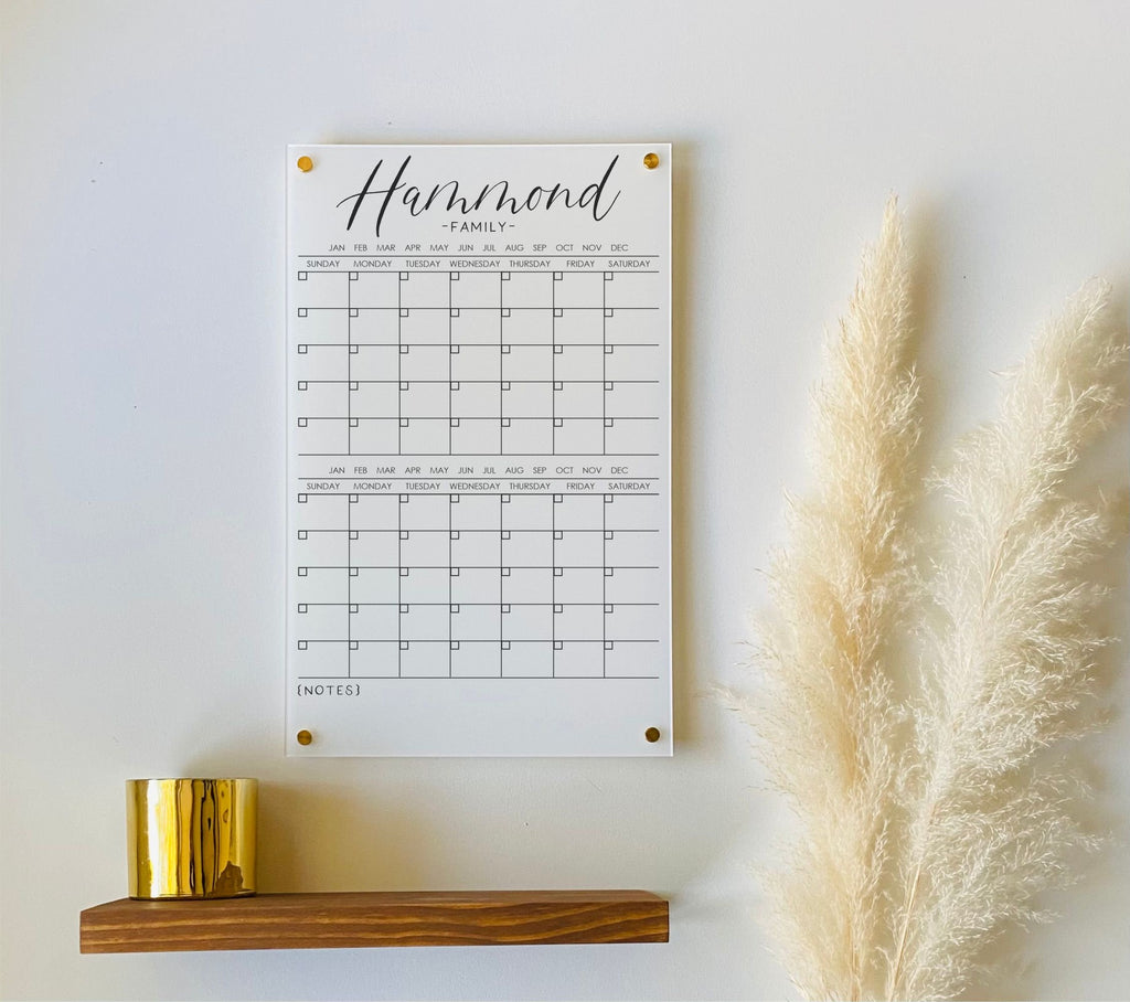 Acrylic 2 Month Calendar For Wall || Custom Dry Erase Family Planner Large Huge Clear or White Calendar Personalized Whiteboard Office Decor