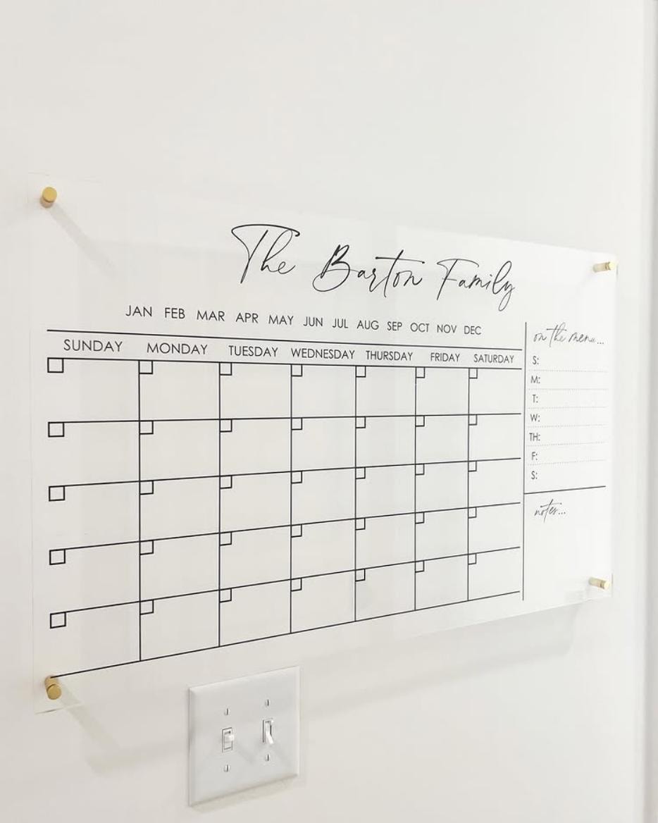 Acrylic Monthly Horizontal Calendar For Wall