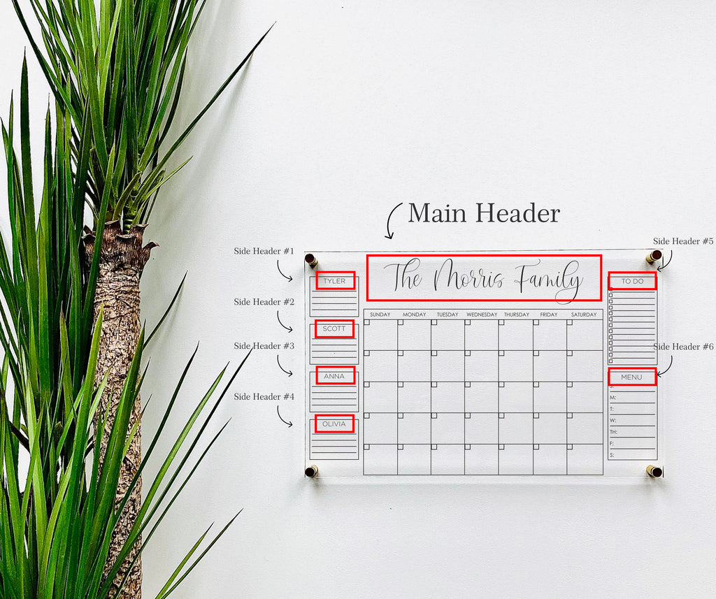Acrylic Monthly Calendar For Wall || Custom Dry Erase Family Planner Large Huge Clear or White Calendar Personalized Whiteboard Office Decor