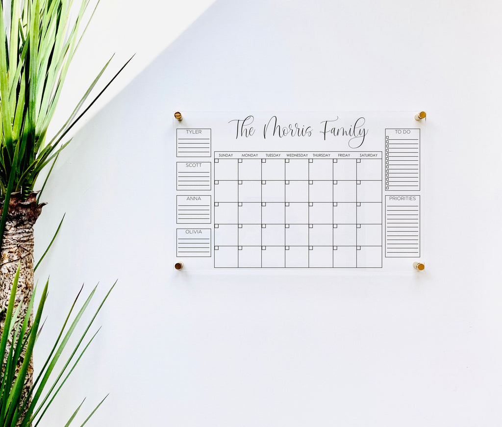 Acrylic Monthly Horizontal Calendar For Wall