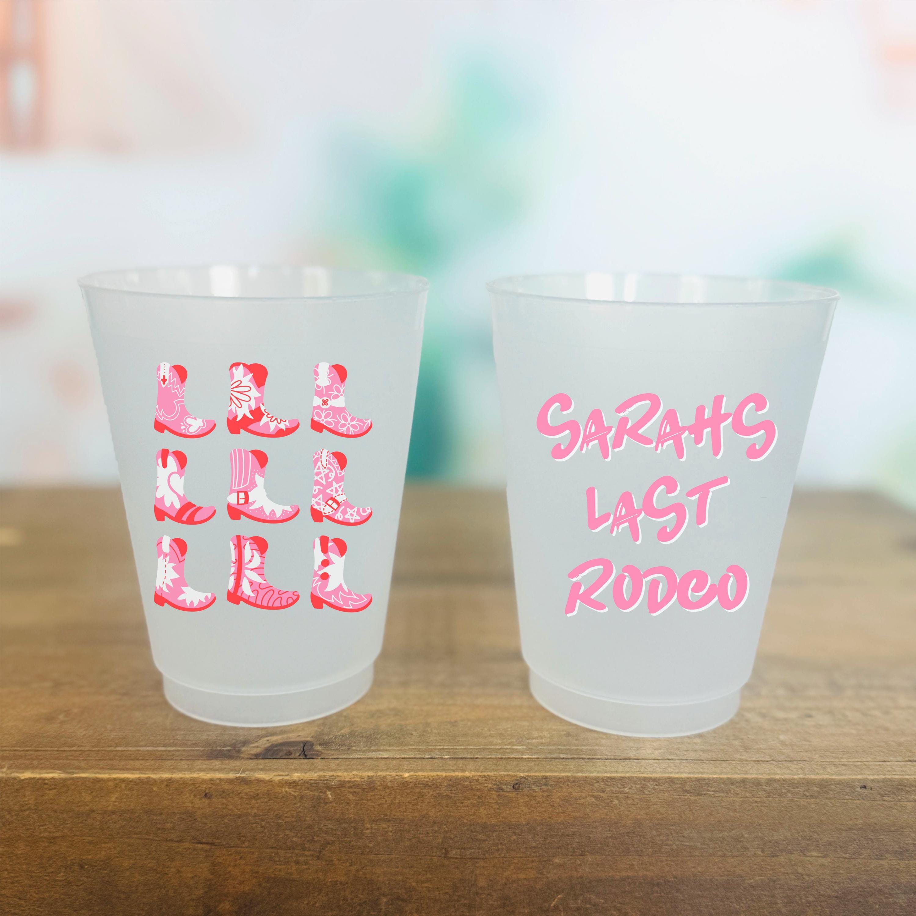 Last Rodeo Personalized Bachelorette Party Frosted Cups || print cowgirl bar engagement party bridal shower bachelorette party decorations