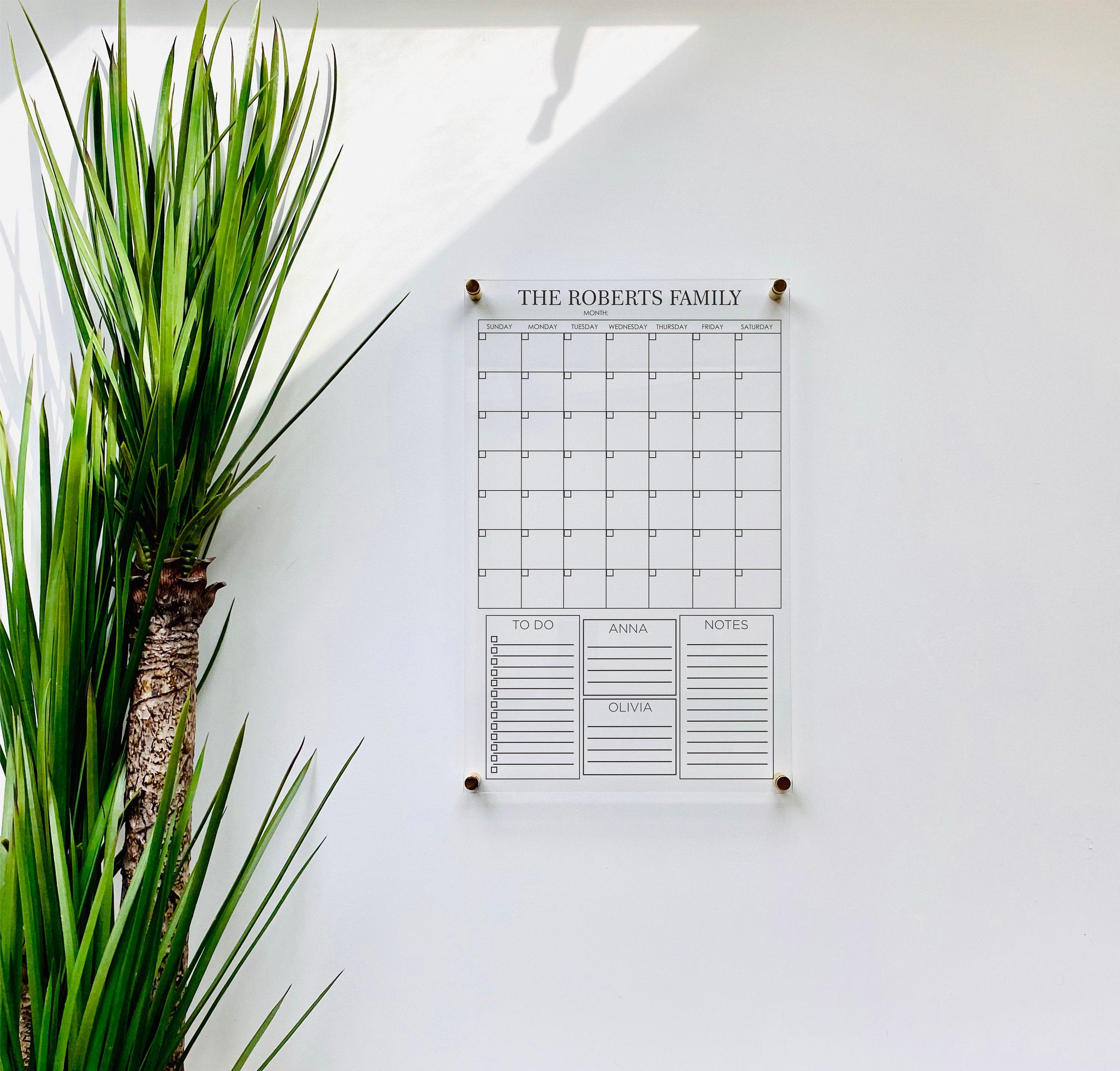 Acrylic Monthly Calendar For Wall || Custom Dry Erase Family Planner Large Huge Clear or White Calendar Personalized Whiteboard Office Decor