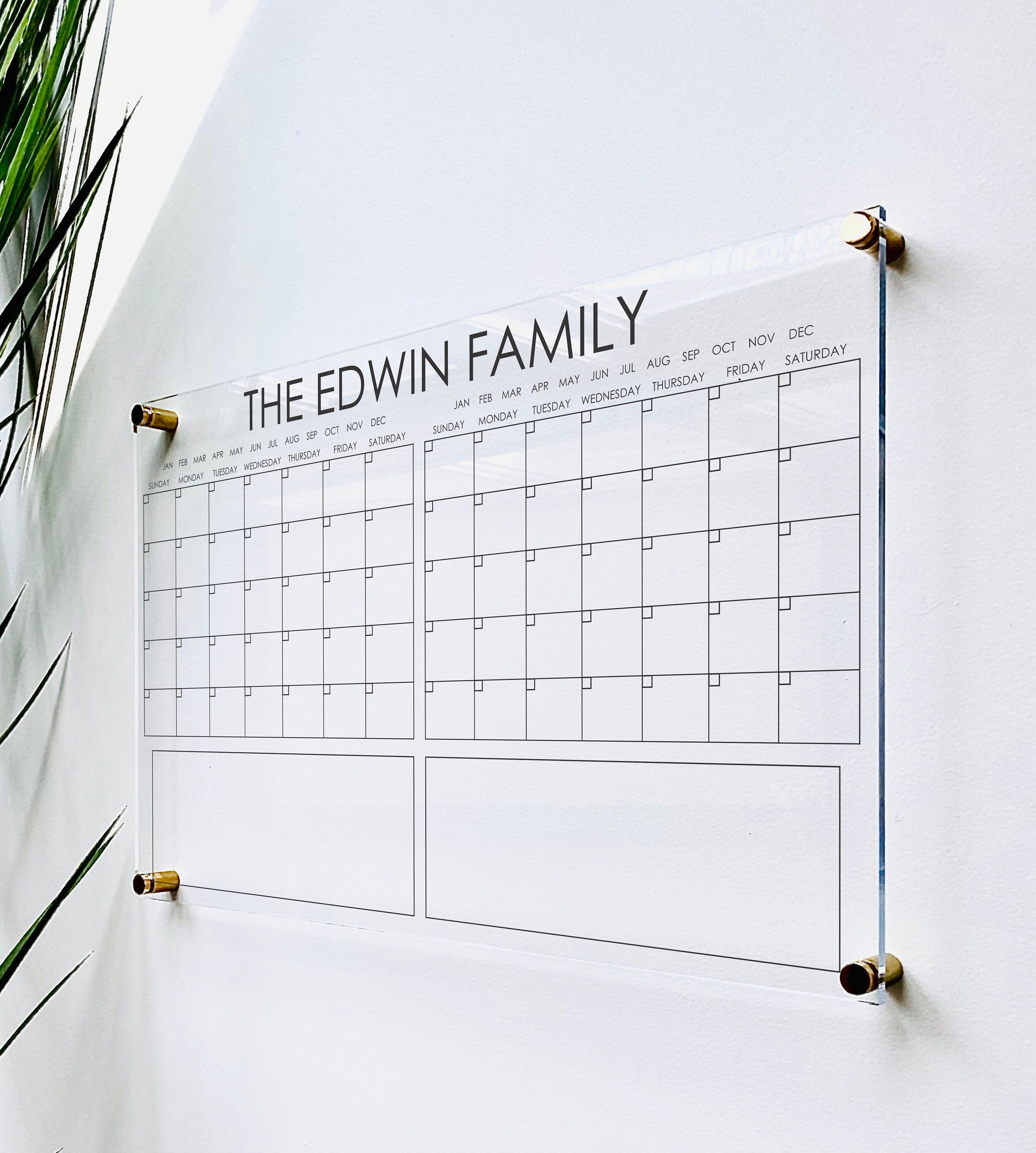 Acrylic 2 Month Horizontal Calendar For Wall