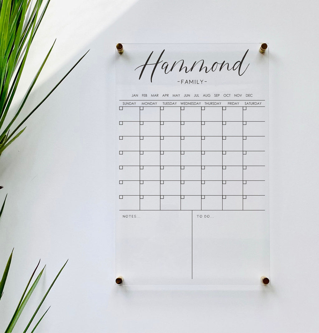 Acrylic Monthly Calendar For Wall || Custom Dry Erase Family Planner Large Huge Clear or White Calendar Personalized Whiteboard Office Decor