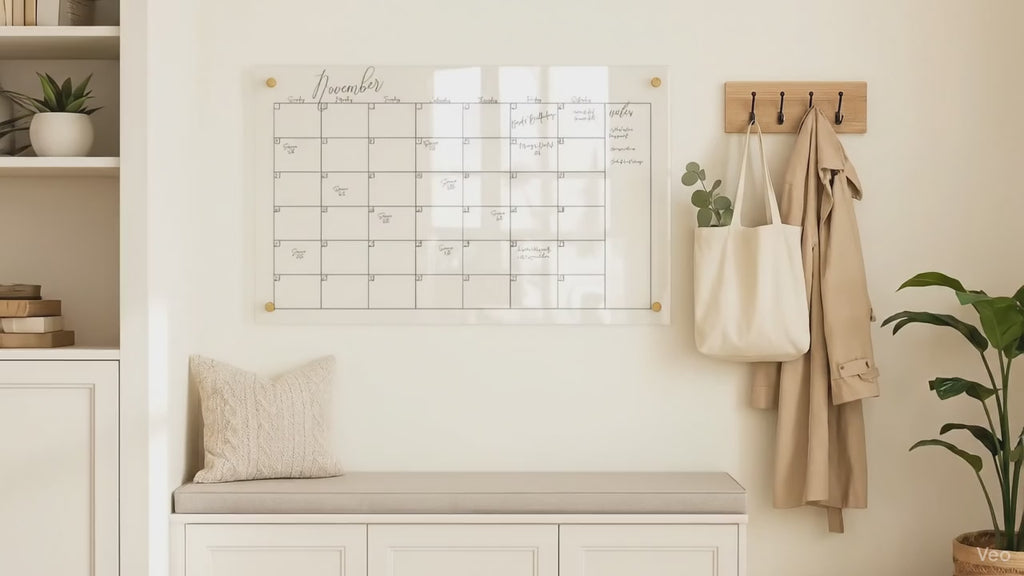 Large Acrylic Wall Calendar | 35x22 Clear Dry Erase Board with Floating or Flush Hardware | Customizable Family Command Center Planner