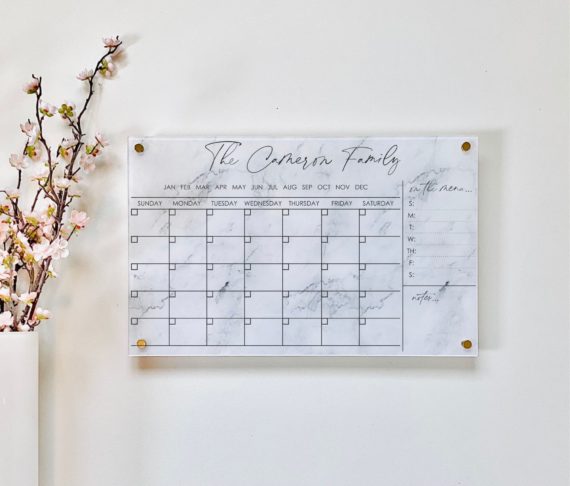 Monthly Acrylic Wall Calendar With Menu + Notes