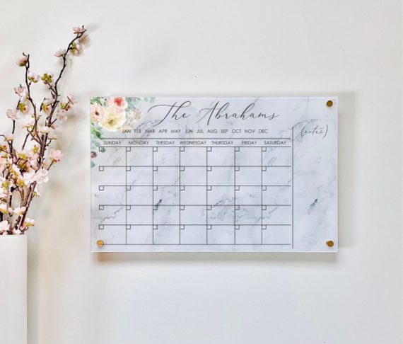 Floral Monthly Acrylic Wall Calendar With Notes
