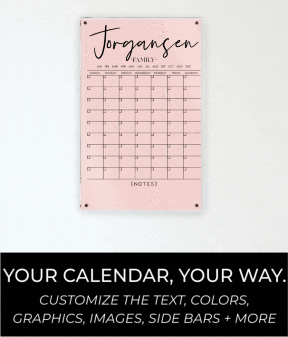 Personalized Acrylic Calendar For Wall, 9 Week Design
