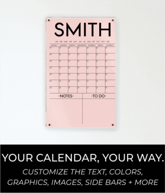 Personalized Acrylic Calendar For Wall, 7 Week Design