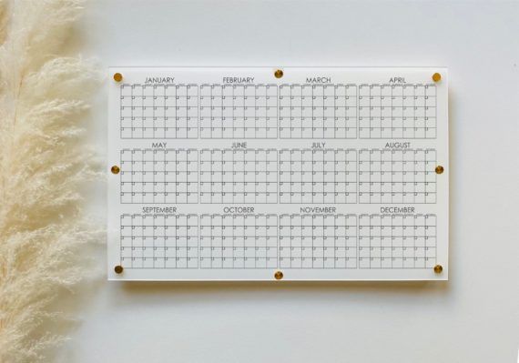 12 Month Calendar For Wall, Clear Acrylic