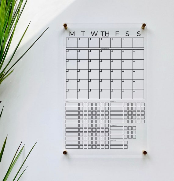 Acrylic Monthly Calendar For Wall with Chore Chart