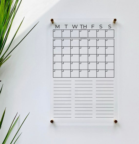 Acrylic Monthly Calendar For Wall with Notes