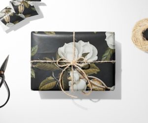 Black Magnolia Floral Gift Wrap