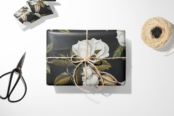 Black Magnolia Floral Gift Wrap