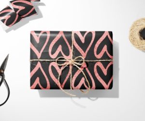 Pink and Black Hearts Gift Wrap