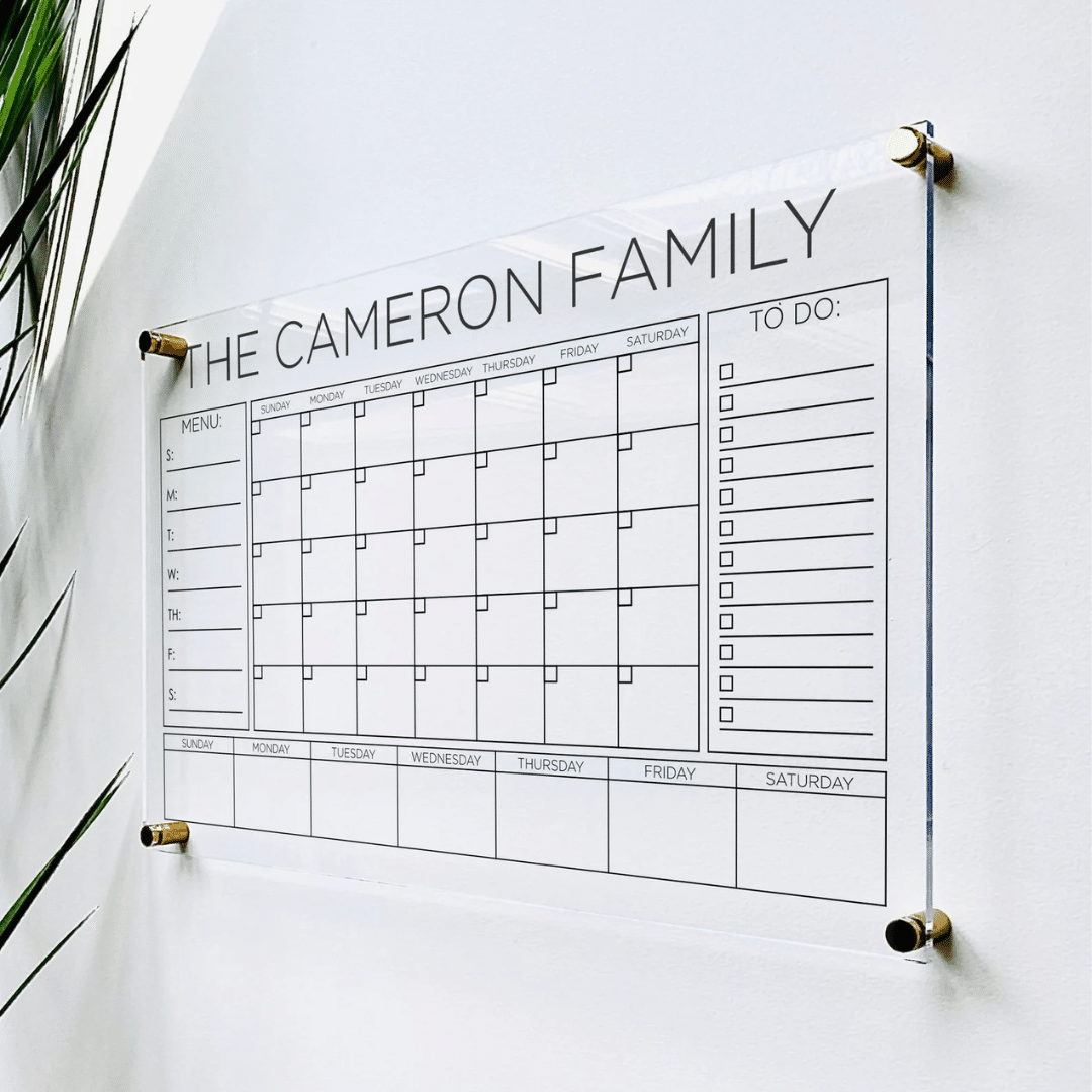 The Personalized Acrylic Cameron Family Wall Calendar.
