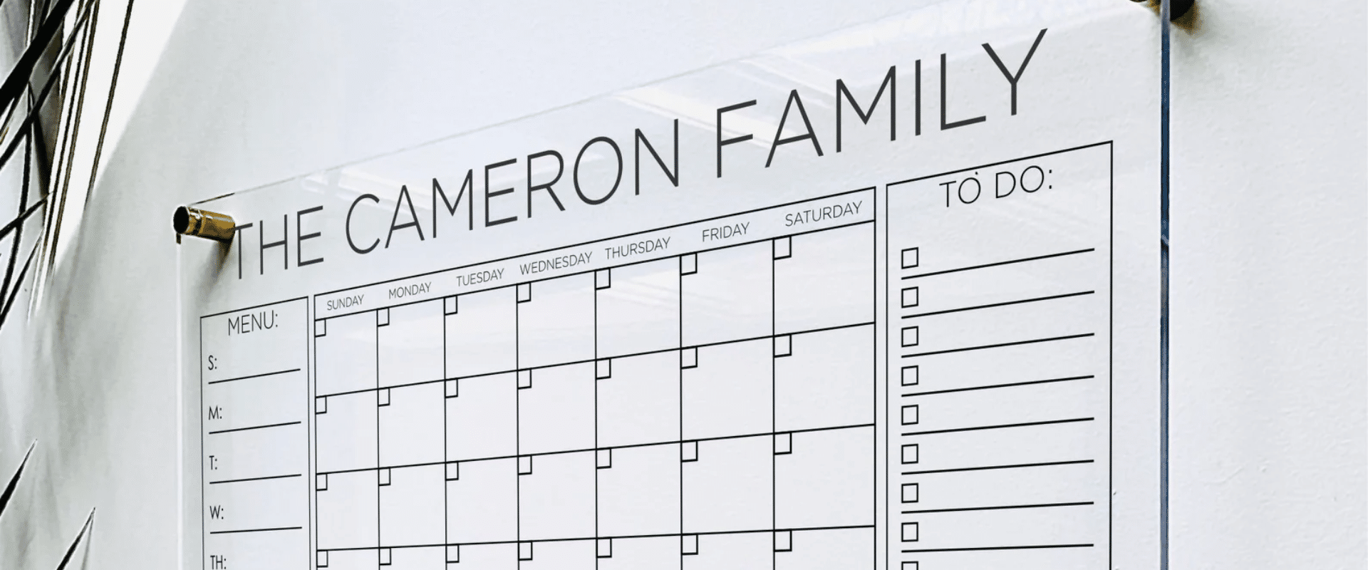 The Personalized Cameron Family Acrylic Calendar for Wall.