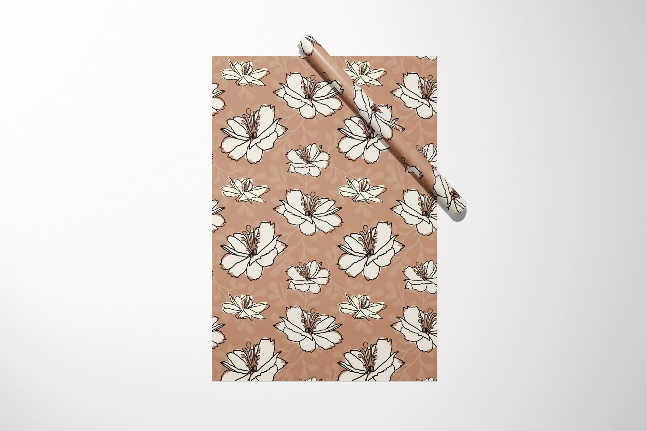 Christmas Wrapping Paper with white flowers on it.