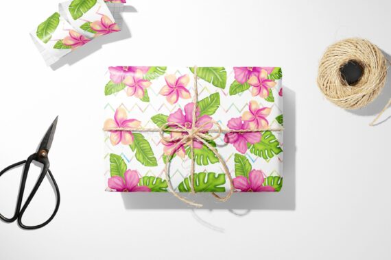 Hawaiian Floral Wrapping Paper mockup.