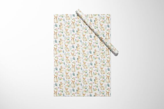 A Bunny and Floral wrapping paper with a giraffe pattern on it.