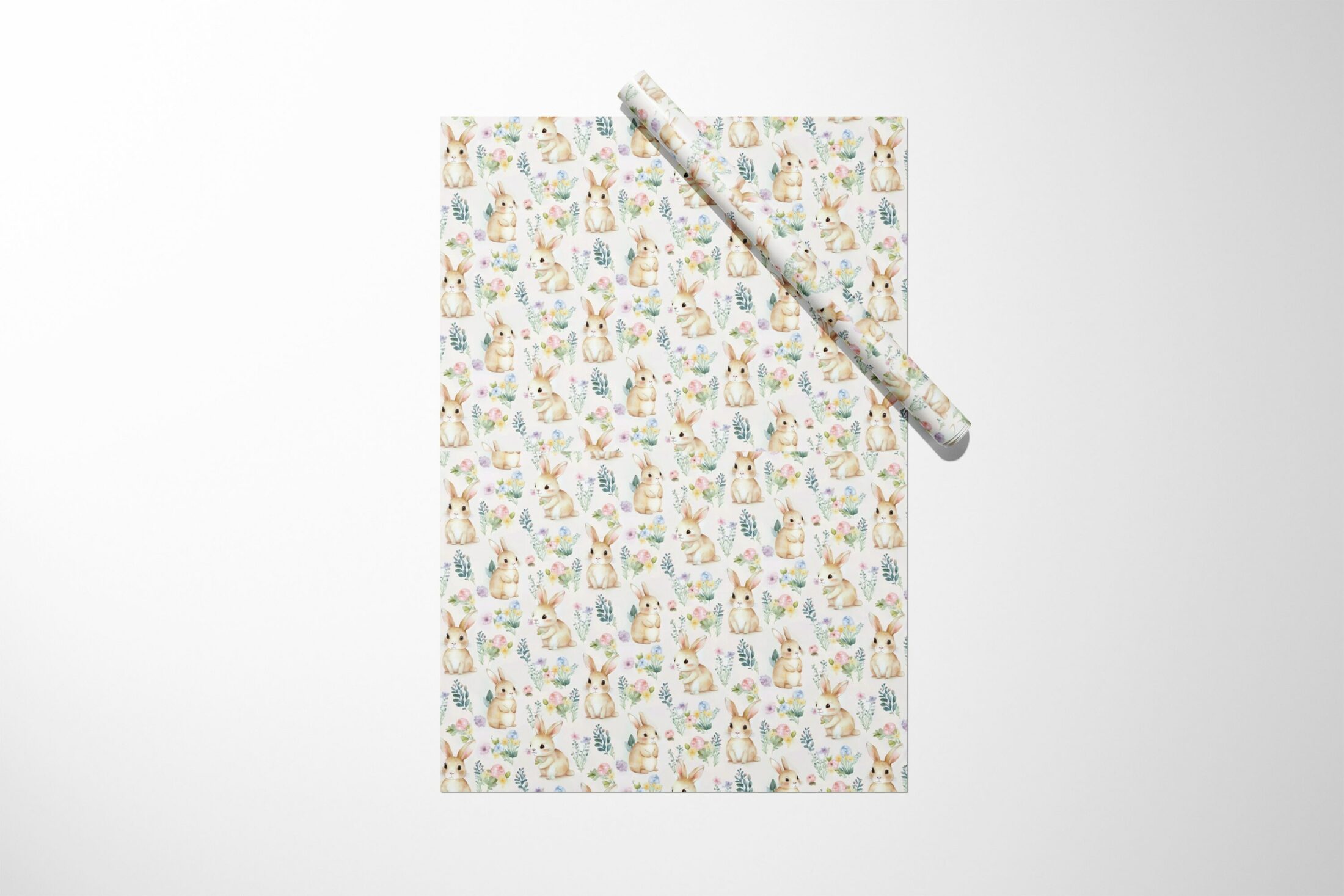 A Bunny and Floral wrapping paper with a giraffe pattern on it.