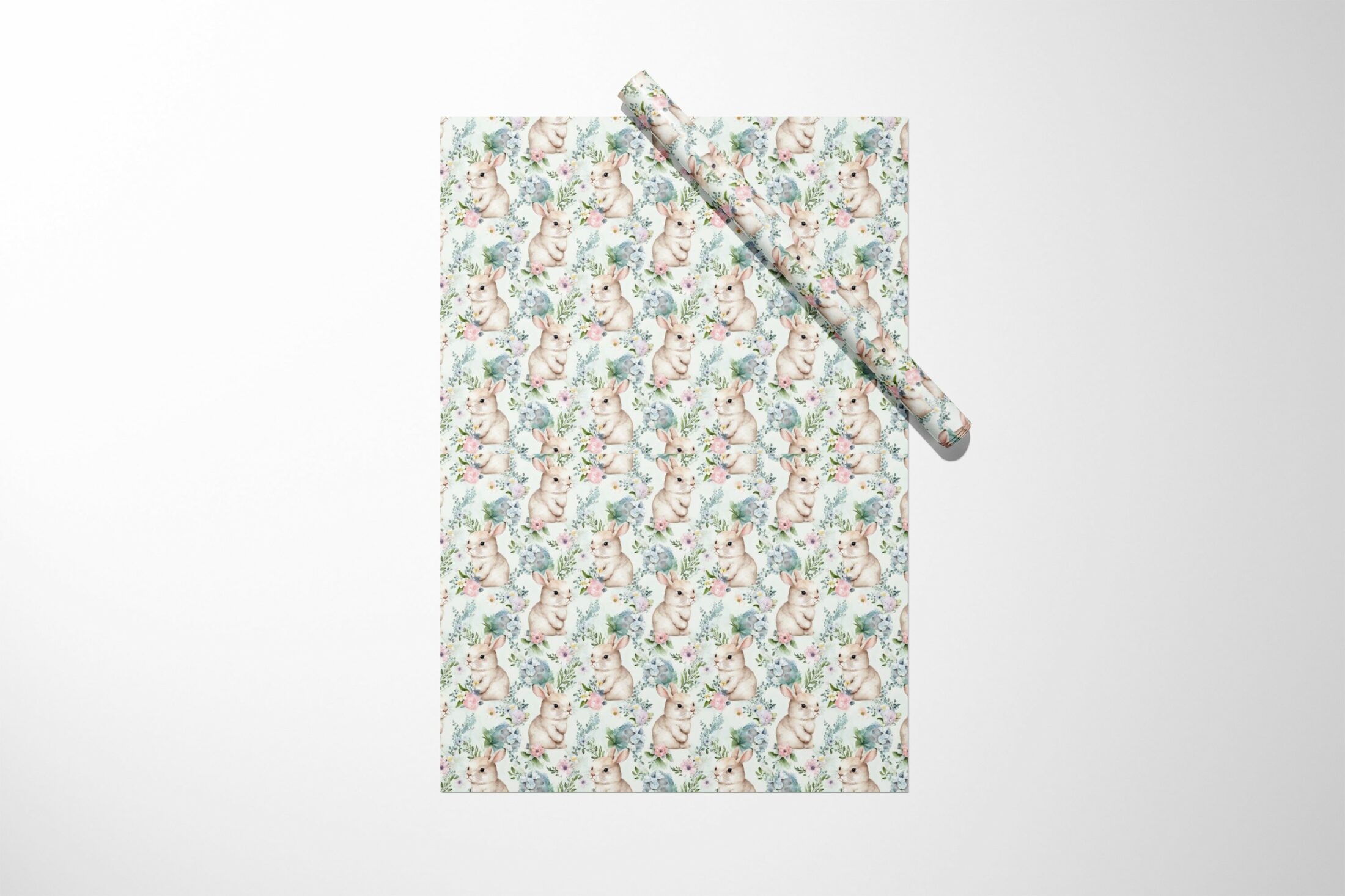 A gift wrap with Bunny and Floral Wrapping Paper on it.