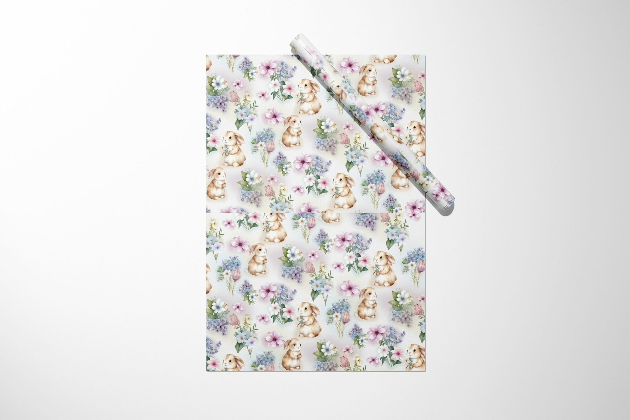 A unique Bunny and Floral Wrapping Paper with a floral pattern on it.