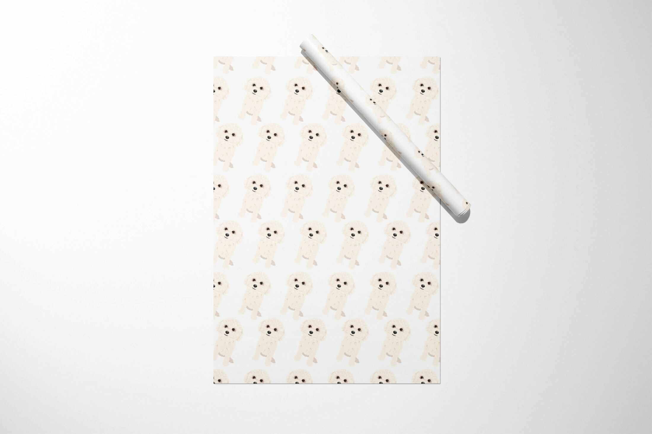A White Poodle Wrapping Paper with a Poodle dog on it.