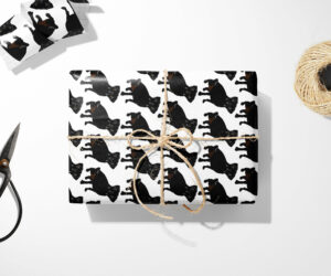 Black and white cat Christmas wrapping paper. Product Name: Black Pug Dog Wrapping Paper || Christmas Wrapping Paper Birthday Bridal Baby Shower Wedding Gift Unique For Her Him Girl Boy 03-016-547