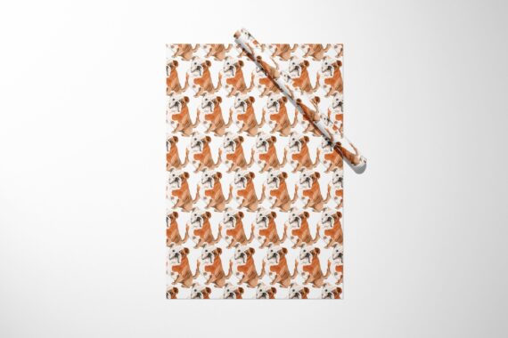 An unique orange and white Bulldog Wrapping Paper with foxes on it.