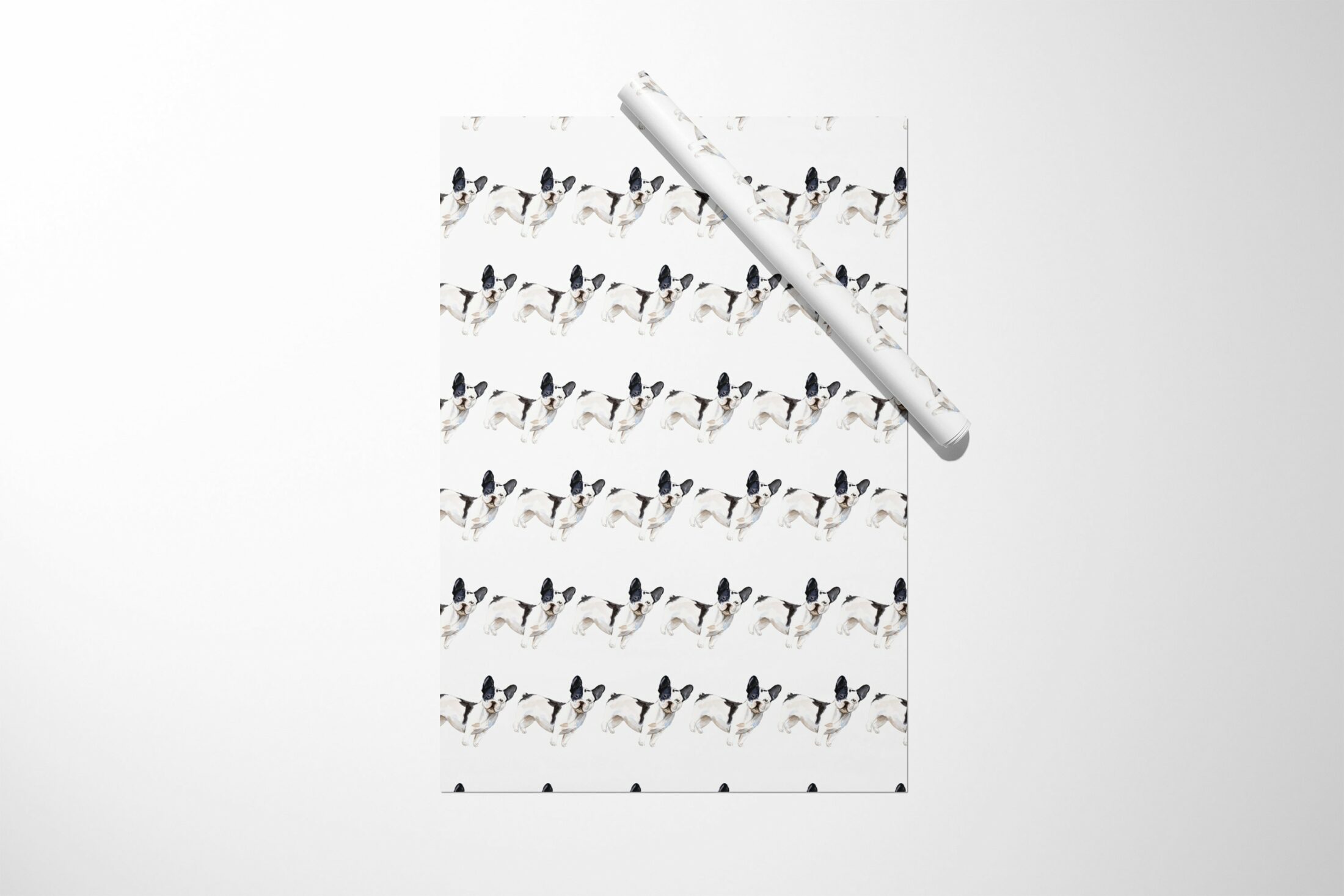 A French Bulldog Wrapping Paper with a black and white French Bulldog pattern.