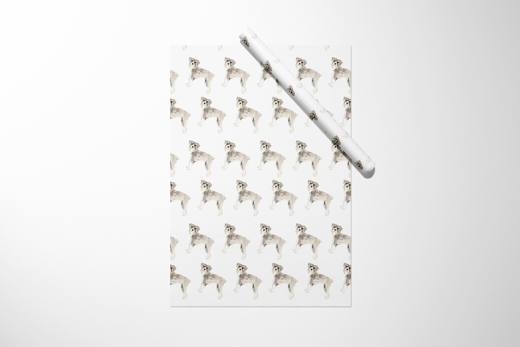 A Schnauzer Dog Wrapping Paper with a deer on it.