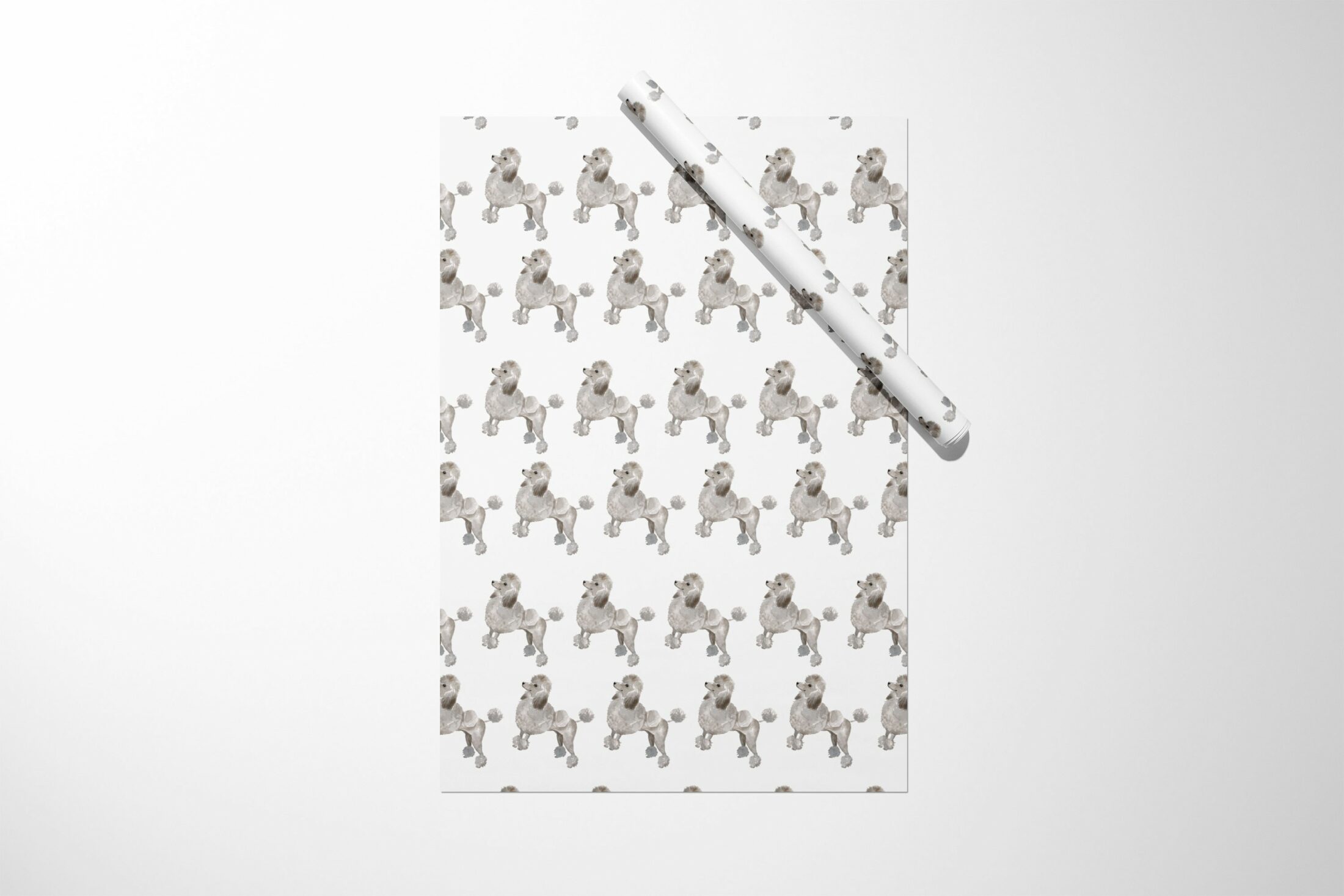A Gray Poodle Dog Wrapping Paper with a poodle on it.