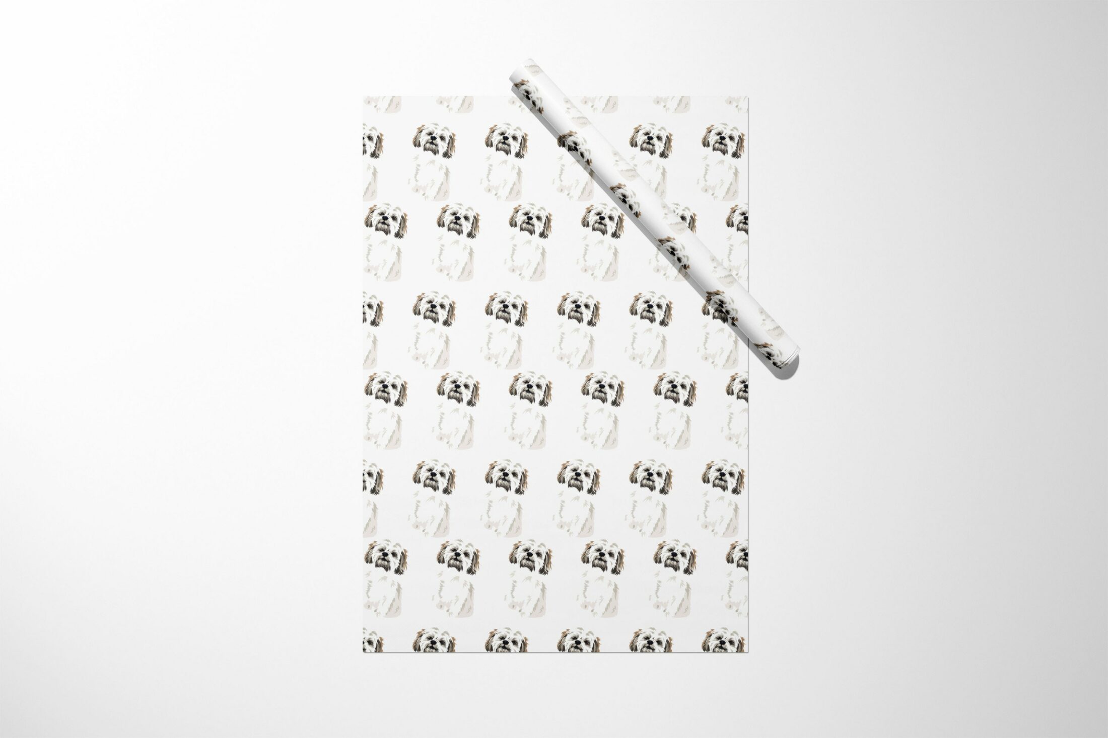 A Shih Tzu Dog wrapping paper with a black and white pattern.