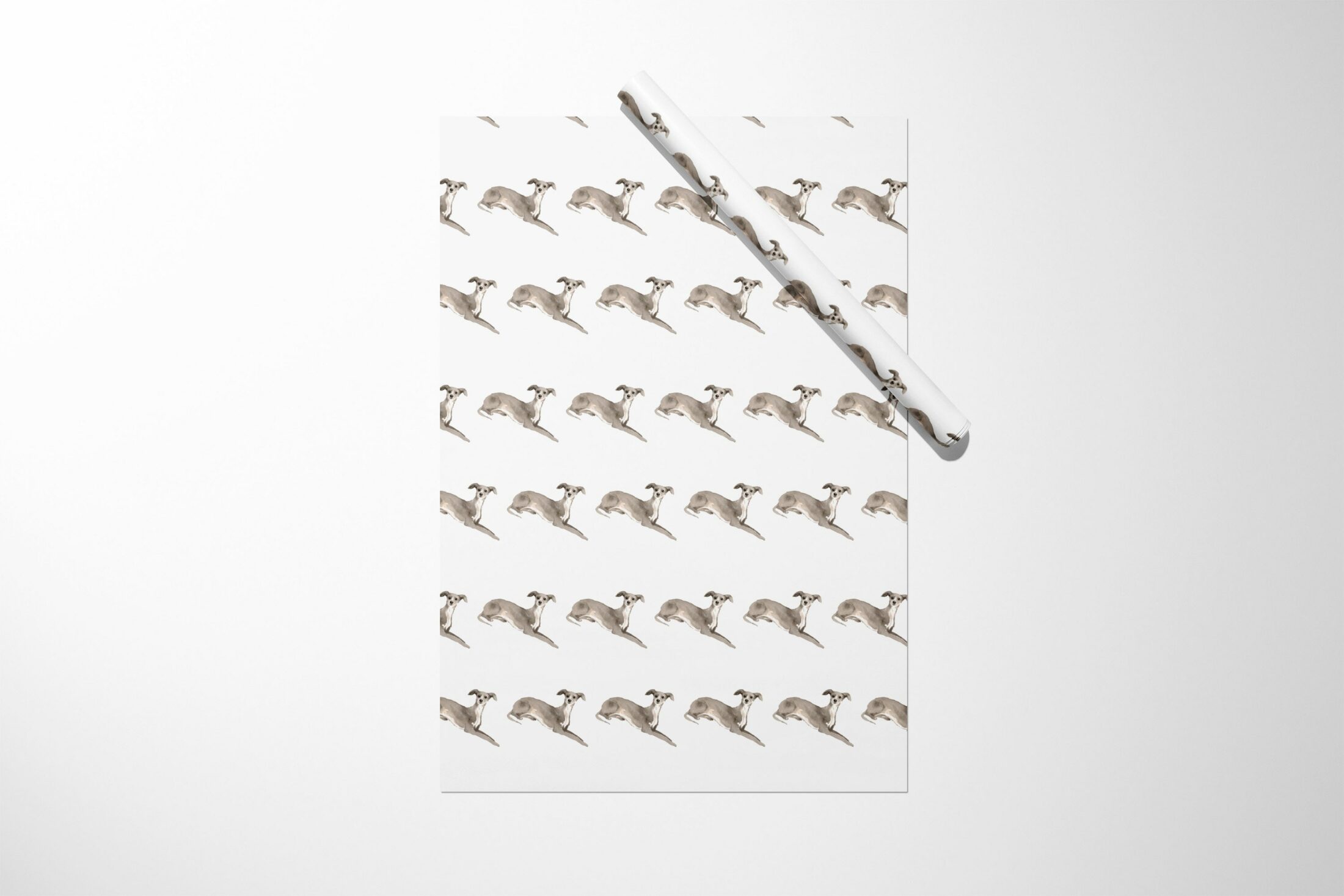 A white towel with a pattern of birds on it, suitable for Italian Greyhound Wrapping Paper.