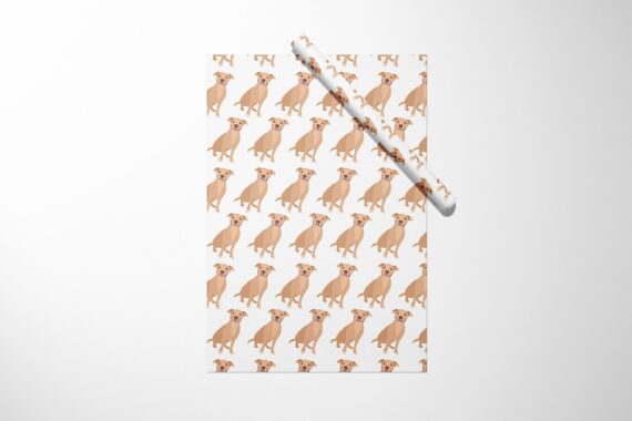 A Brown Pitbull Dog Wrapping Paper on brown wrapping paper.