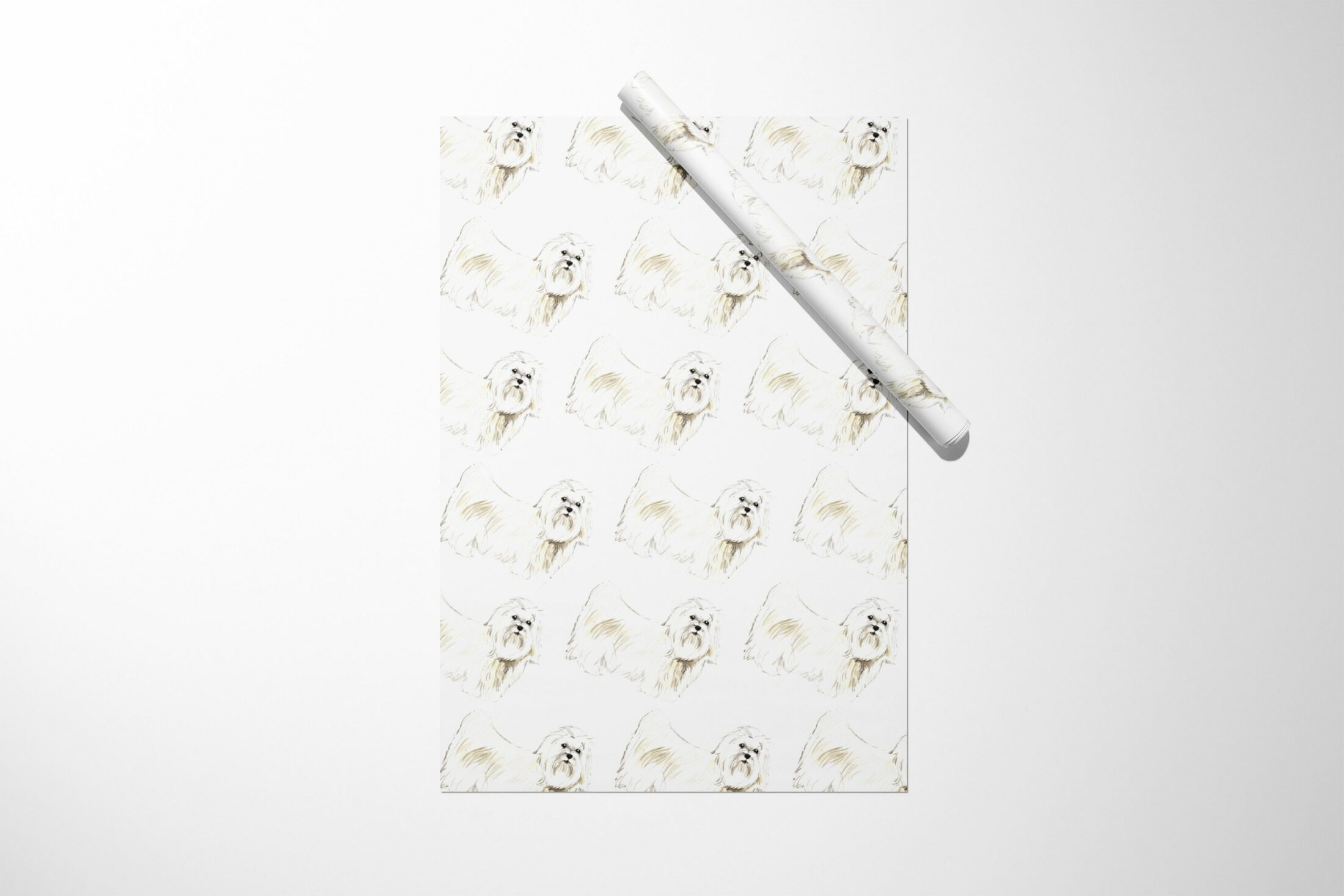 A Maltese Dog Wrapping Paper with a Christmas design on it.