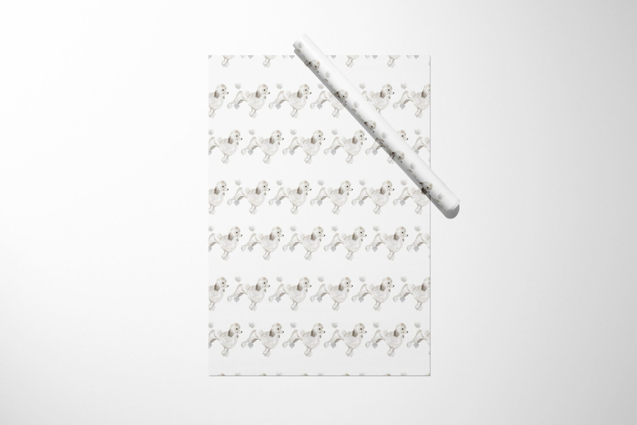 A white Poodle Dog Wrapping Paper with an image of a horse on it.