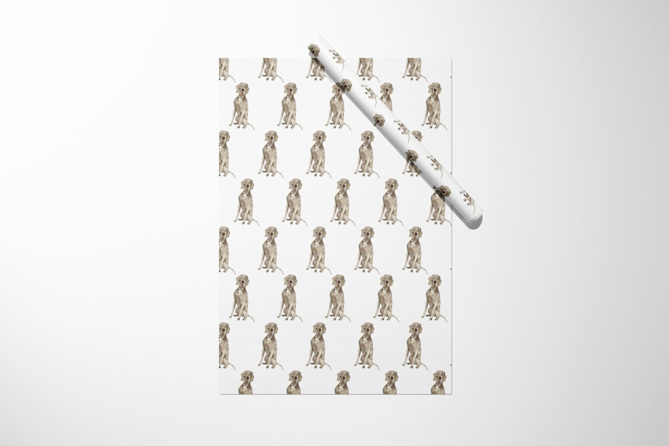 A white Weimaraner Dog Wrapping Paper with a Weimaraner Dog on it.