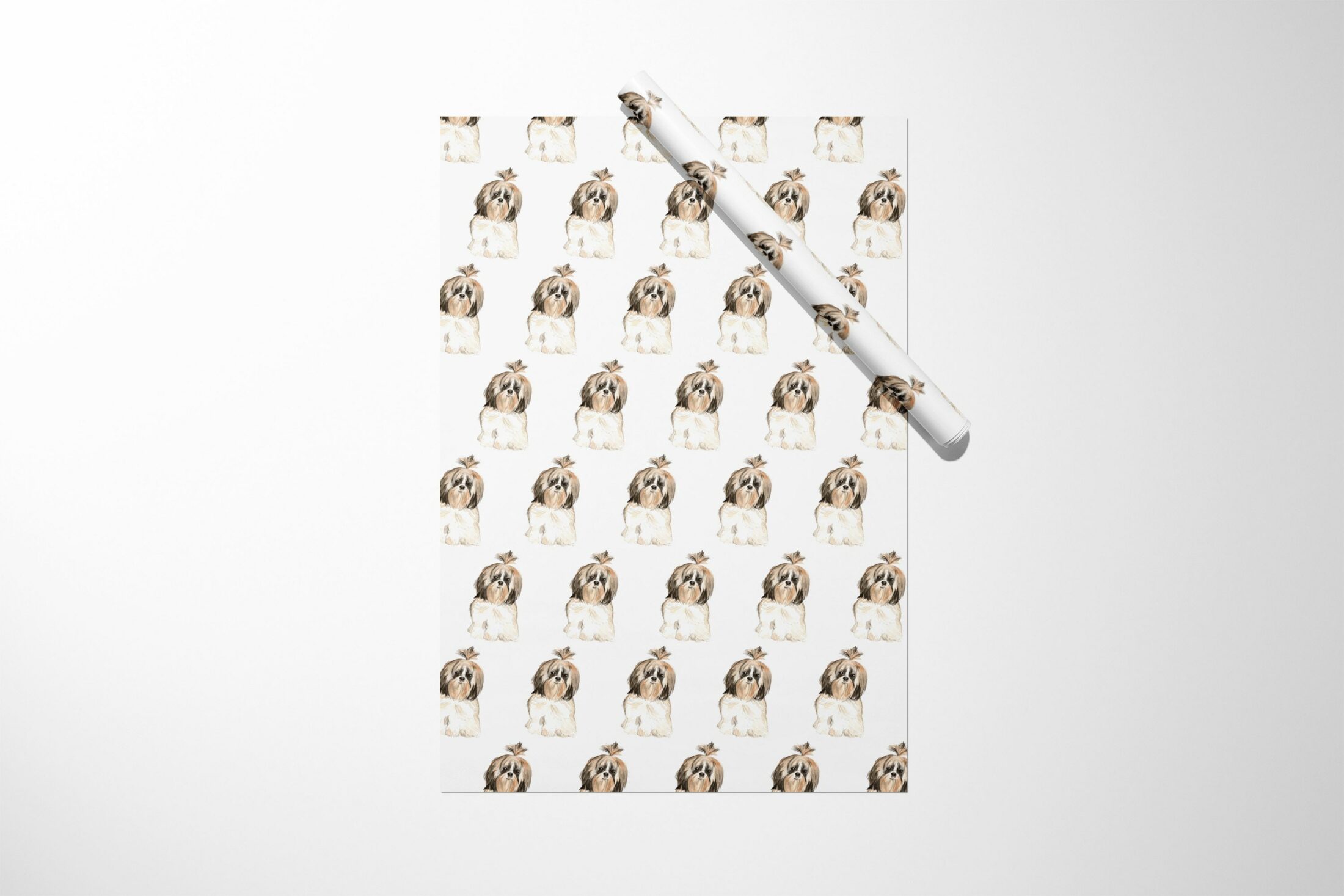 A gift wrap with a Shih Tzu Dog Wrapping Paper on it.