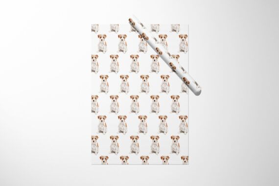 A gift wrapping paper with a Jack Russell Terrier Wrapping Paper on it.