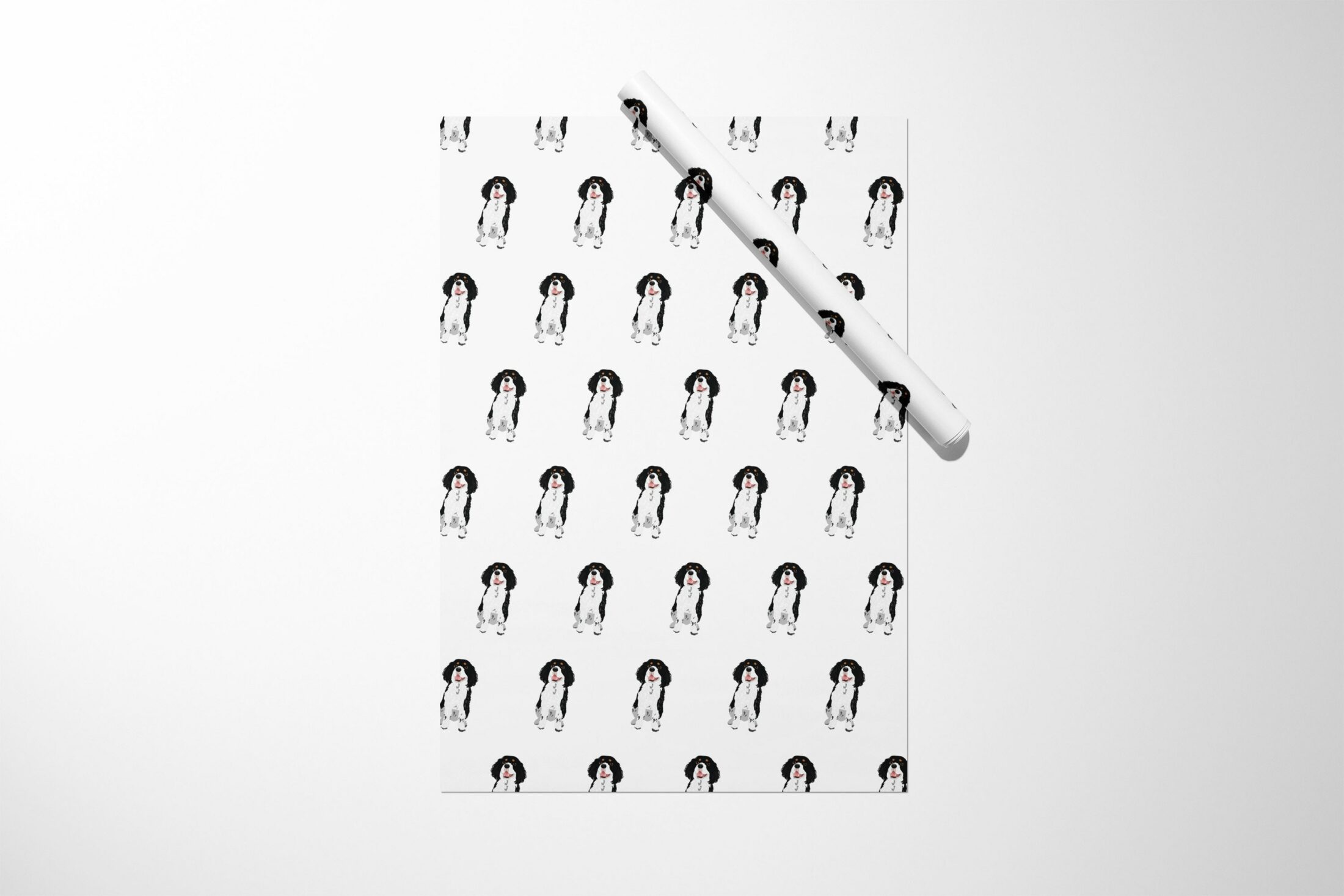Sentence with replaced product: A black and white pattern of a woman's head on a white background, reminiscent of Cavalier King Charles Spaniel Wrapping Paper || Christmas Wrapping Paper Birthday Bridal Baby Shower Wedding Gift Unique For Her 03-016-641.