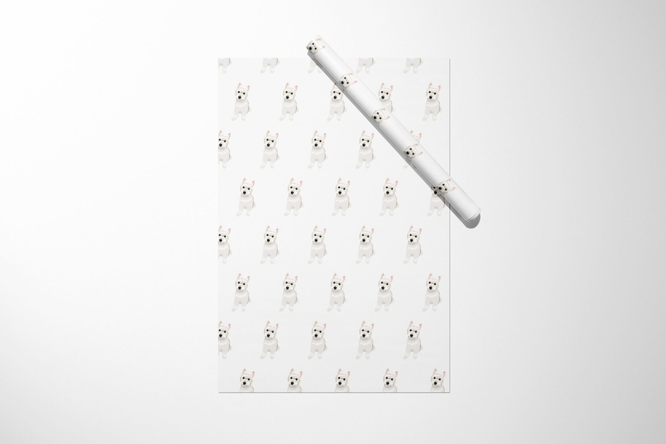 A West Highland Terrier Wrapping Paper with a Christmas design on it.
