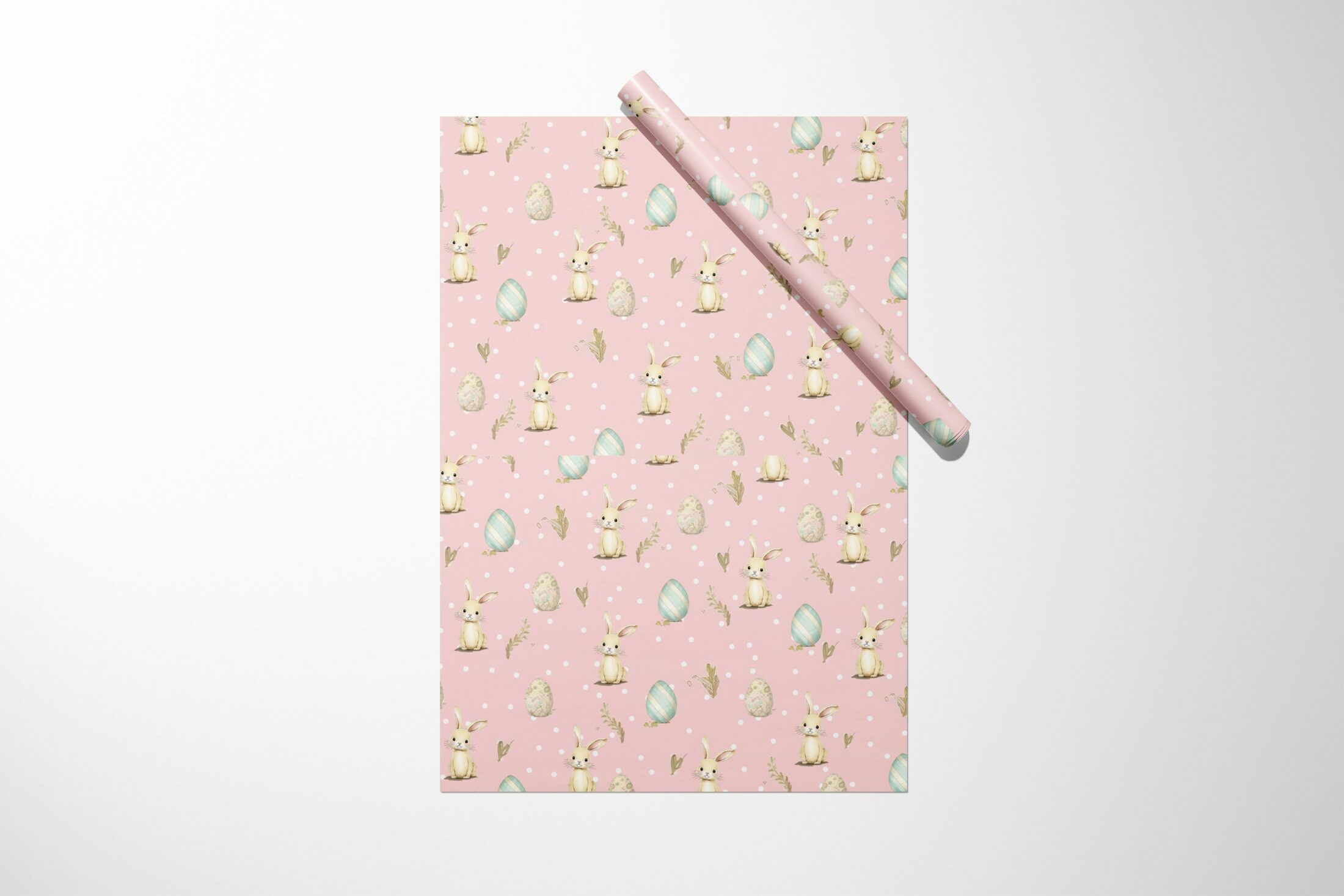 A pink Easter Bunny and Egg wrapping paper with an bunny on it.