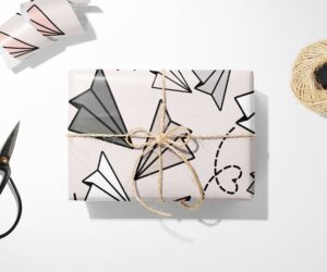 A unique gift wrap featuring Multi Color Paper Airplane Wrapping Paper || Christmas Wrapping Paper Birthday Bridal Baby Shower Wedding Gift Unique For Her Him 03-016-710.