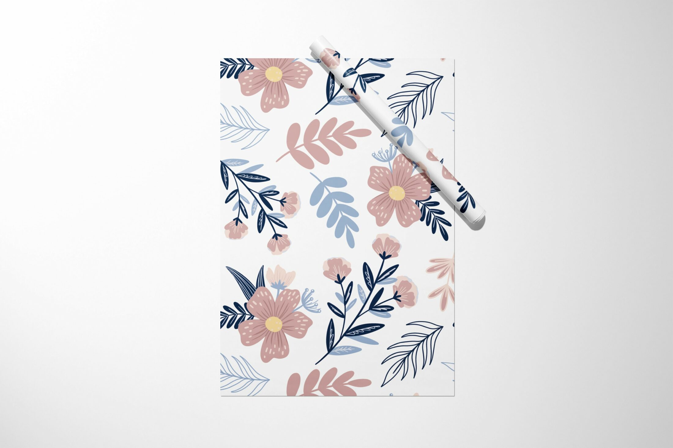 A white towel with a Floral and Leaf Wrapping Paper pattern, perfect for gift wrapping paper.