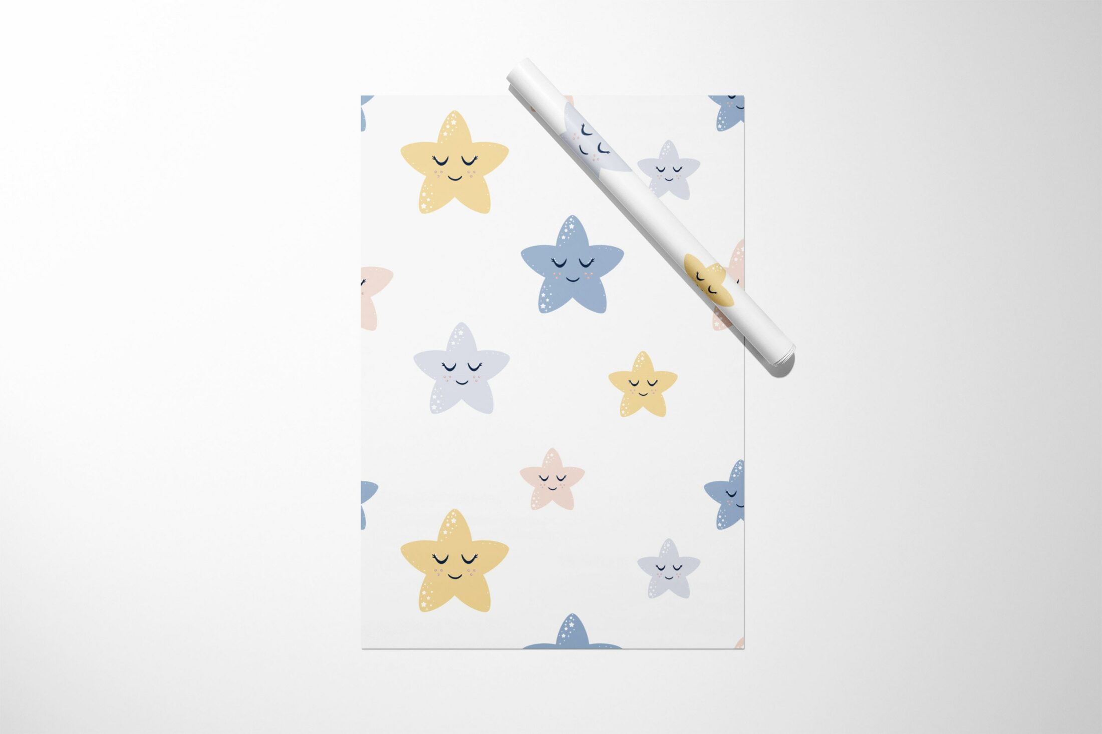 A Multi Color Stars Wrapping Paper with a smiley face on it, perfect for gifting during Christmas.